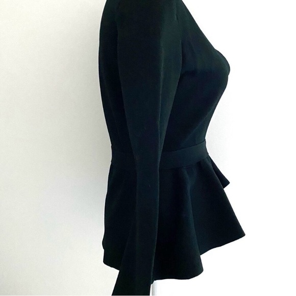 Scanlan Theodore Crepe Knit Peplum Wrap Jacket Bottle Green Size Small - Picture 3 of 8